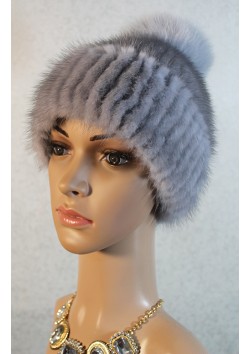 Меховая шапка "Трансформер" голубая